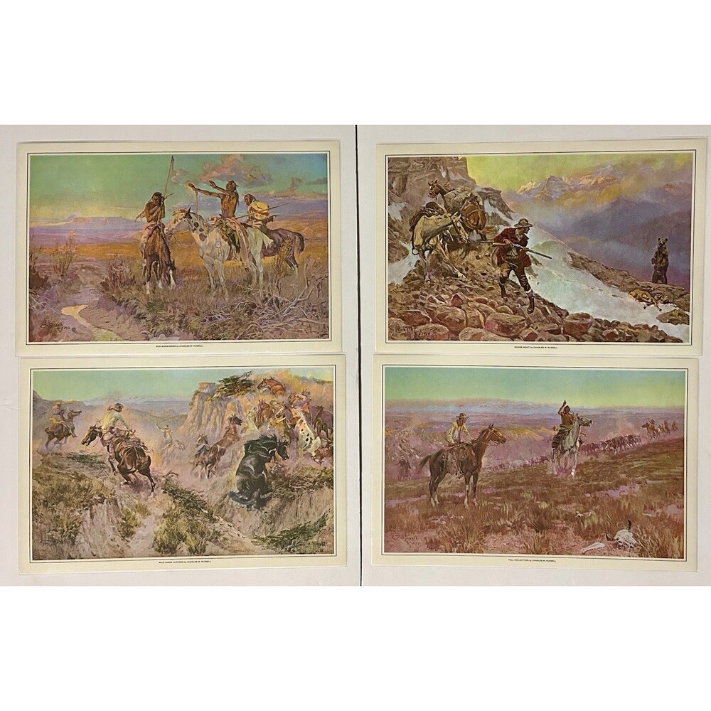 Set of  4 Charles M. Russell  Western Themed Laminated Placemats Americana